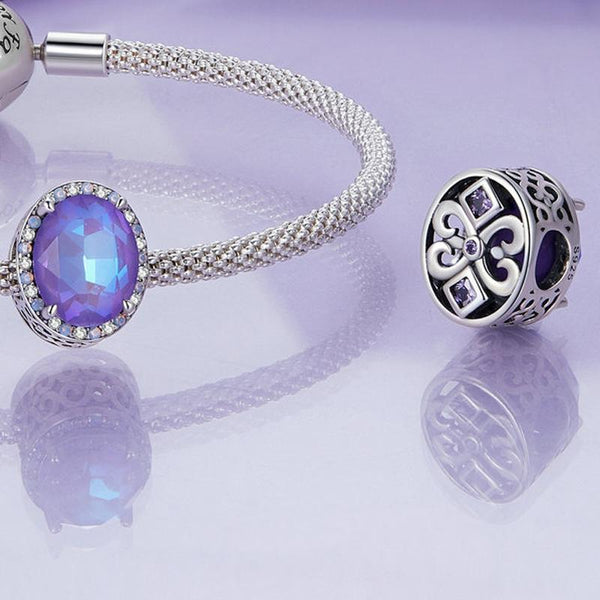 Purple Symphony Sterling Silver Zircon CZ Bead Charm Bracelet Necklace
