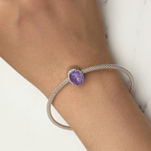 Purple Symphony Sterling Silver Zircon CZ Bead Charm Bracelet Necklace