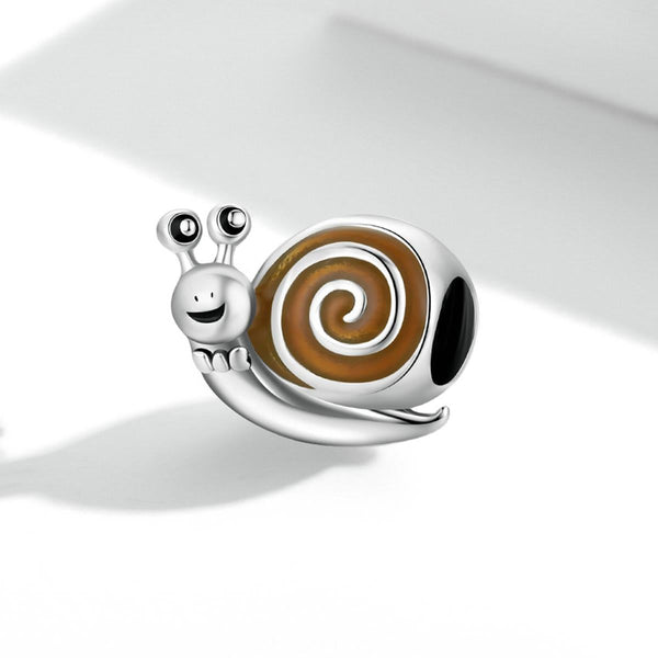 Happy Snail Enamel Sterling Silver Bead Charm Bracelet Necklace