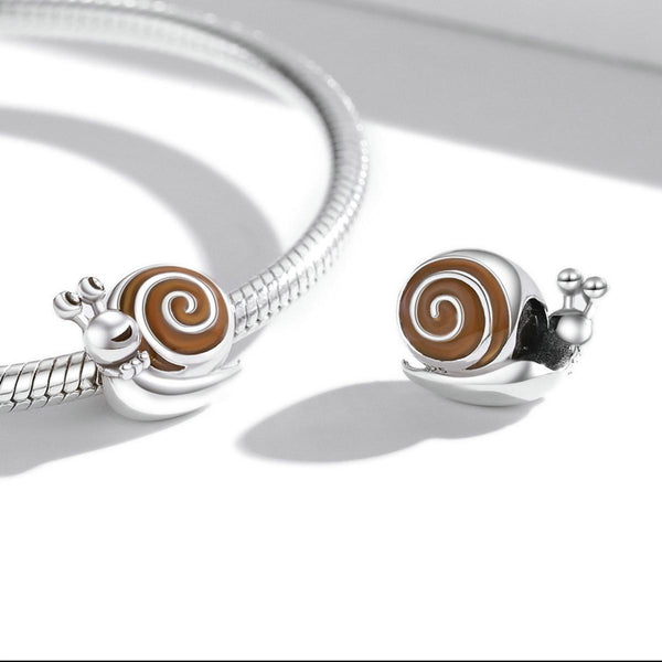 Happy Snail Enamel Sterling Silver Bead Charm Bracelet Necklace