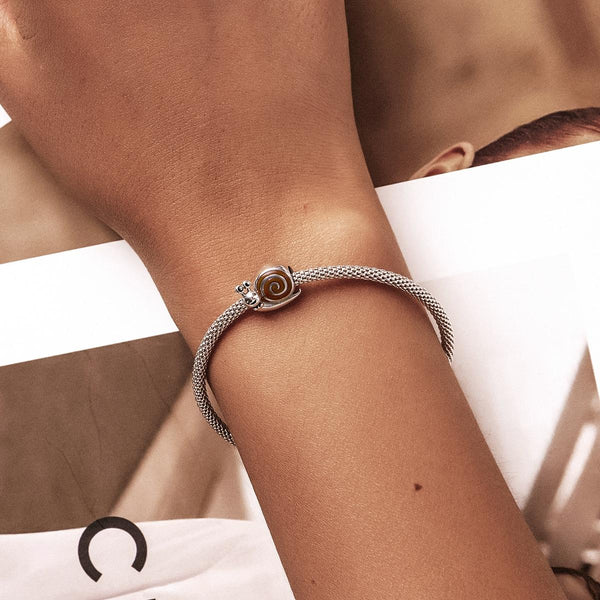 Happy Snail Enamel Sterling Silver Bead Charm Bracelet Necklace