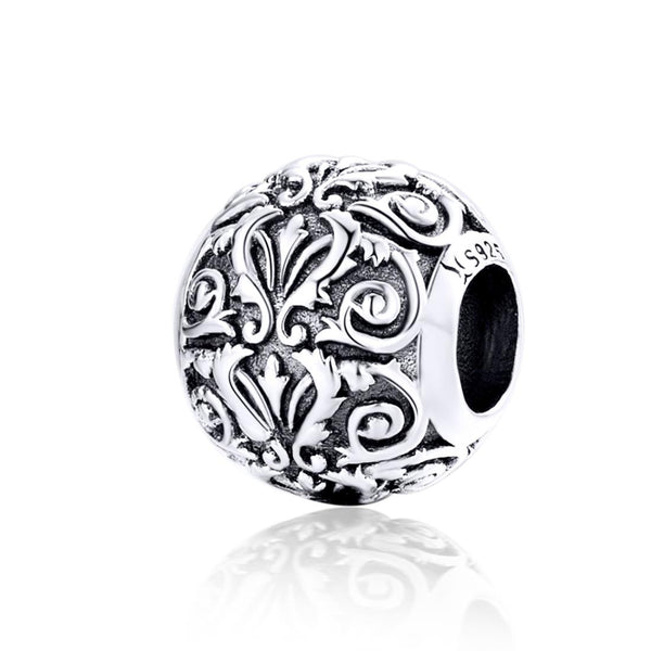 Floral Flowers Filigree Retro Style Sterling Silver Spacer Bead Charm Bracelet