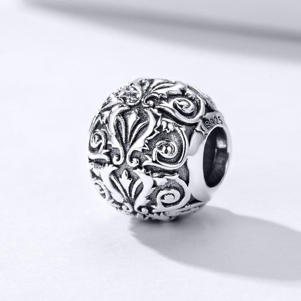 Floral Flowers Filigree Retro Style Sterling Silver Spacer Bead Charm Bracelet