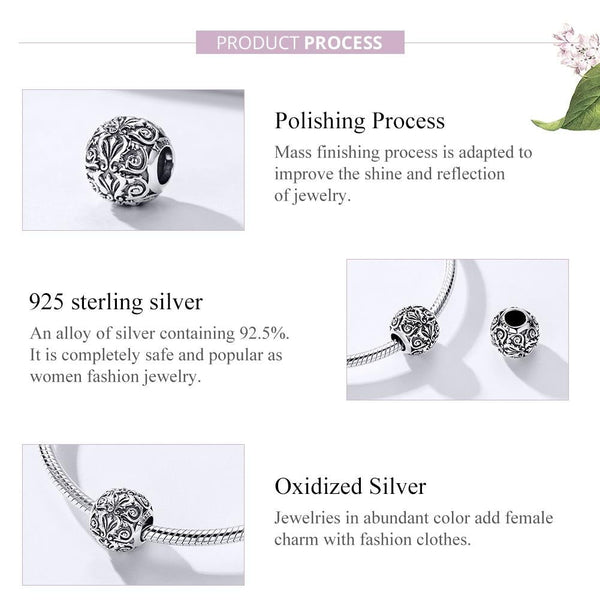 Floral Flowers Filigree Retro Style Sterling Silver Spacer Bead Charm Bracelet