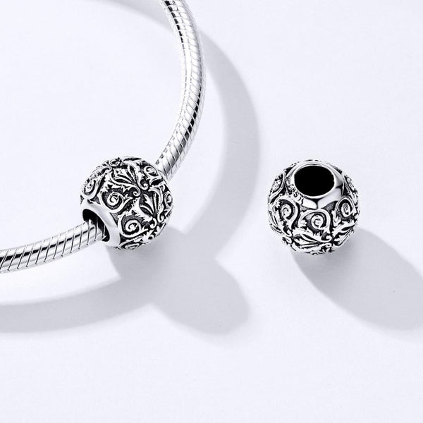 Floral Flowers Filigree Retro Style Sterling Silver Spacer Bead Charm Bracelet