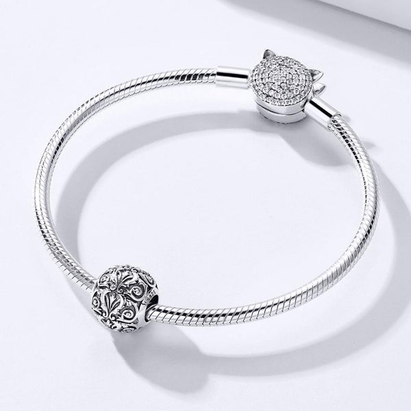 Floral Flowers Filigree Retro Style Sterling Silver Spacer Bead Charm Bracelet