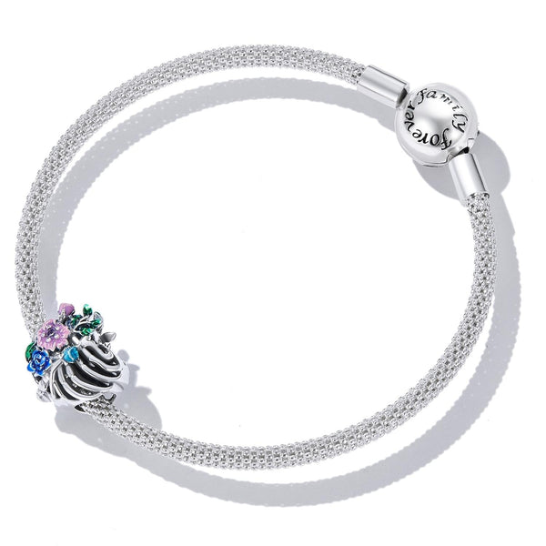 Skelton Ribcage Flowers Enamel Sterling Silver CZ Bead Charm Bracelet Necklace