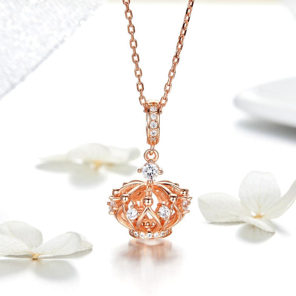 Crown Rose Gold Plated Sterling Silver Zircon CZ Bead Charm Bracelet Necklace