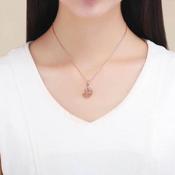 Crown Rose Gold Plated Sterling Silver Zircon CZ Bead Charm Bracelet Necklace