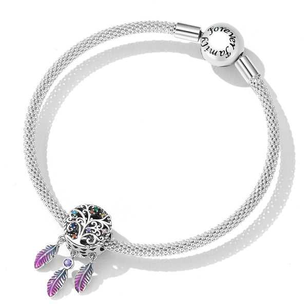 Tree OF Life Dreamcatcher Enamel Sterling Silver CZ Bead Charm Bracelet Necklace