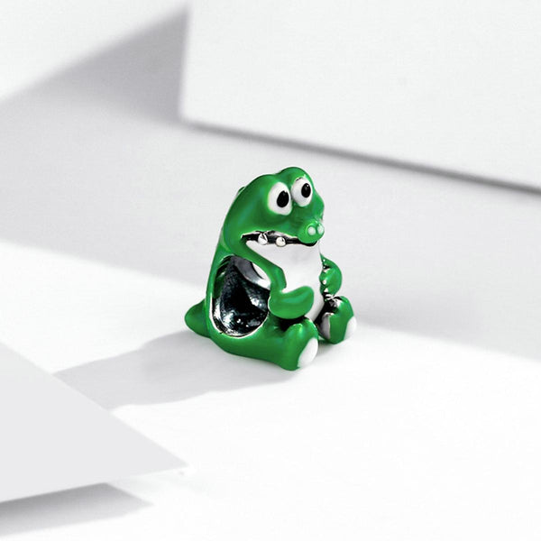 Crocodile Alligator Enamel Sterling Silver Bead Charm Bracelet Necklace