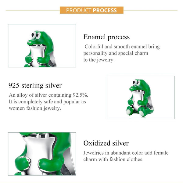 Crocodile Alligator Enamel Sterling Silver Bead Charm Bracelet Necklace