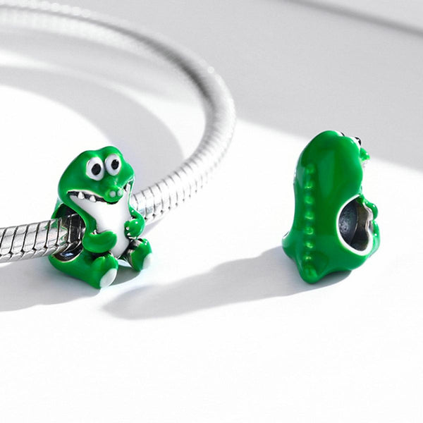 Crocodile Alligator Enamel Sterling Silver Bead Charm Bracelet Necklace