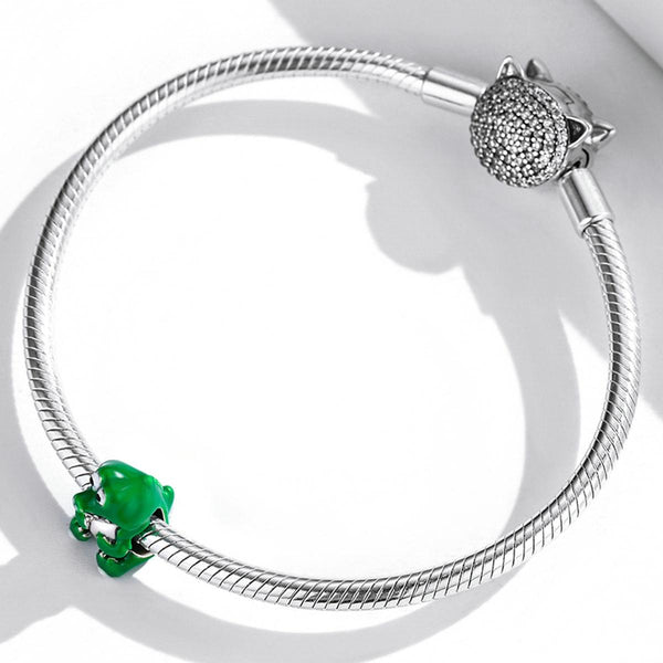 Crocodile Alligator Enamel Sterling Silver Bead Charm Bracelet Necklace