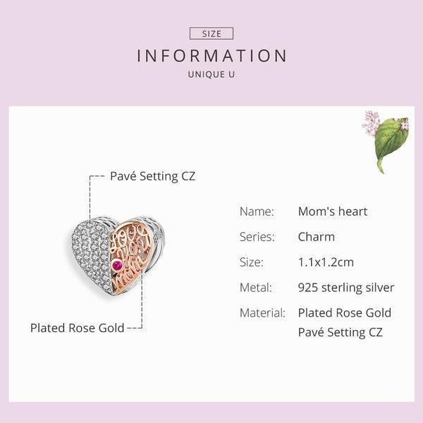 Love You Mom Rose Gold Plated Sterling Silver Zircon CZ Bead Charm Bracelet Necklace