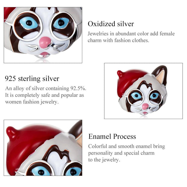 Siamese Cat Enamel Sterling Silver Bead Charm Bracelet Necklace