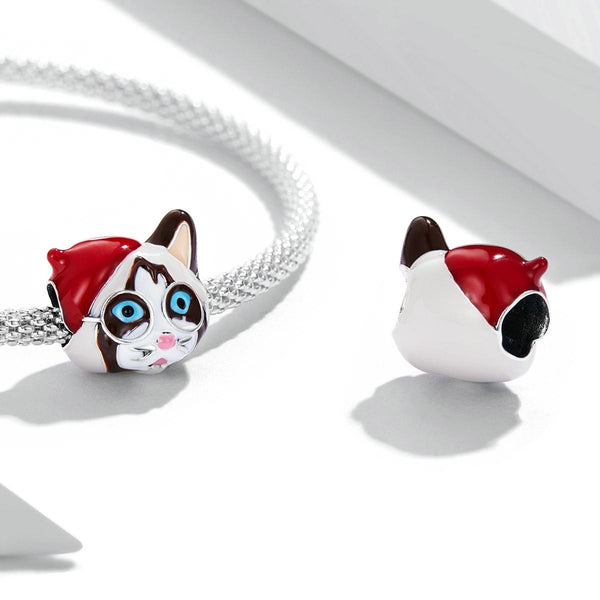 Siamese Cat Enamel Sterling Silver Bead Charm Bracelet Necklace