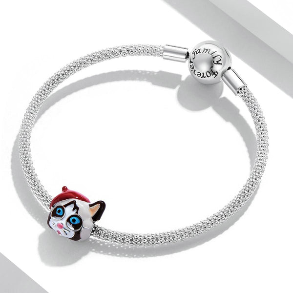 Siamese Cat Enamel Sterling Silver Bead Charm Bracelet Necklace