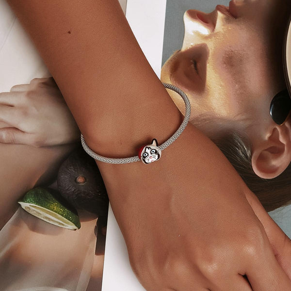 Siamese Cat Enamel Sterling Silver Bead Charm Bracelet Necklace