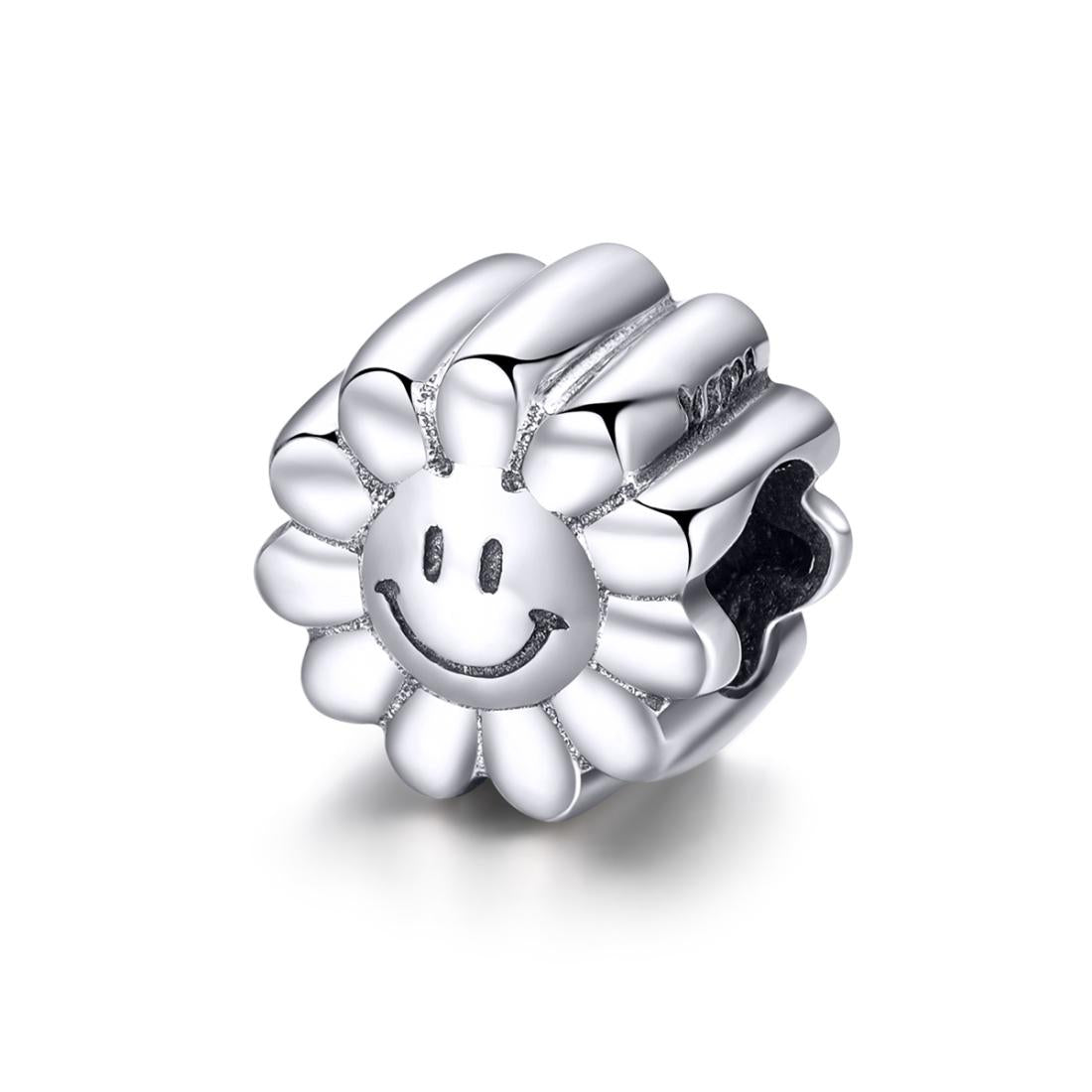 Smiley Flower Sterling Silver Bead Charm Bracelet Necklace Pendant