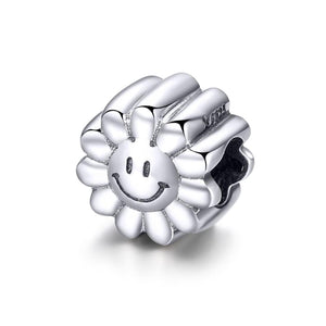 Smiley Flower Sterling Silver Bead Charm Bracelet Necklace Pendant