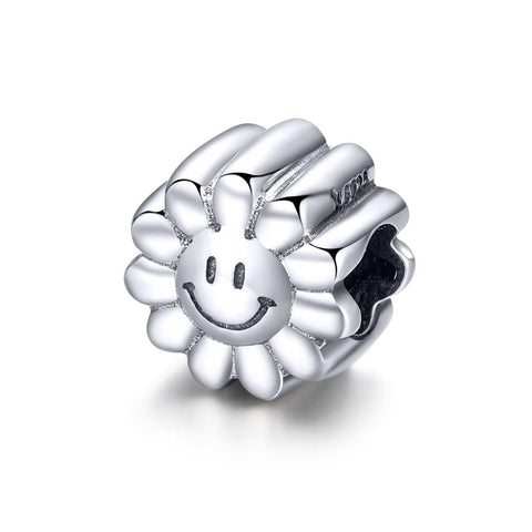 Smiley Flower Sterling Silver Bead Charm Bracelet Necklace Pendant