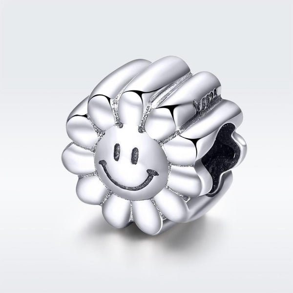 Smiley Flower Sterling Silver Bead Charm Bracelet Necklace Pendant