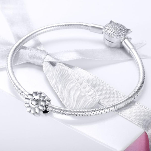 Smiley Flower Sterling Silver Bead Charm Bracelet Necklace Pendant