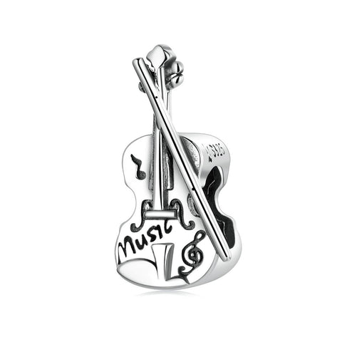 Violin Music Sterling Silver Bead Charm Bracelet Necklace