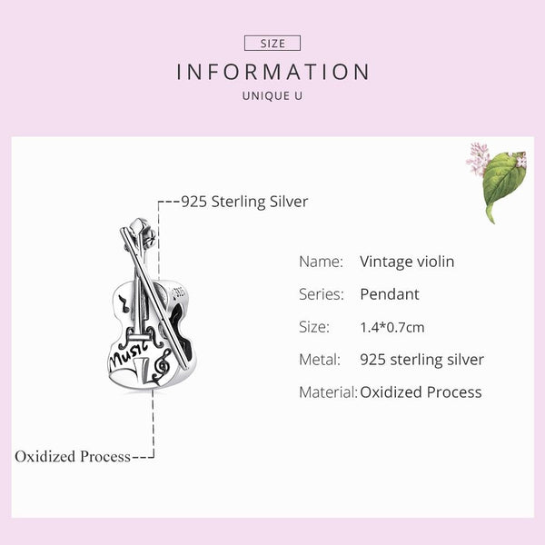 Violin Music Sterling Silver Bead Charm Bracelet Necklace