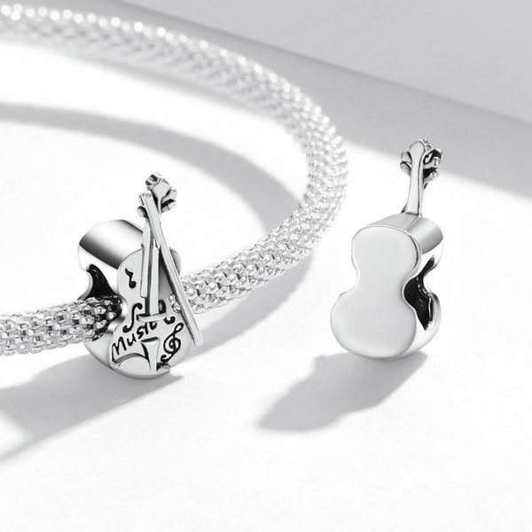 Violin Music Sterling Silver Bead Charm Bracelet Necklace