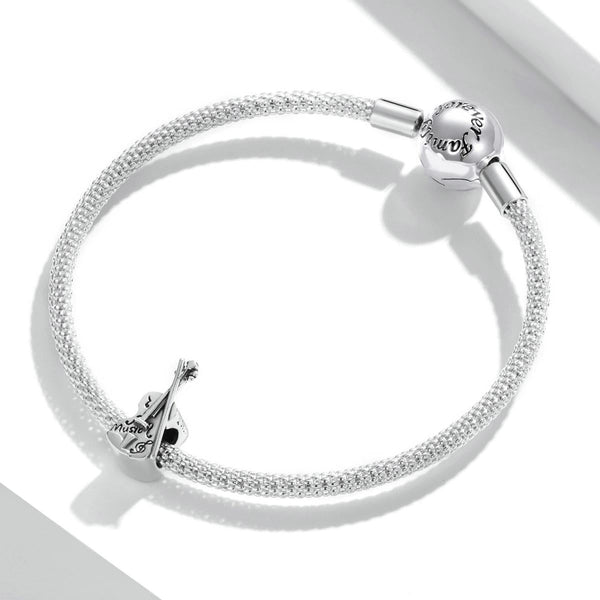 Violin Music Sterling Silver Bead Charm Bracelet Necklace