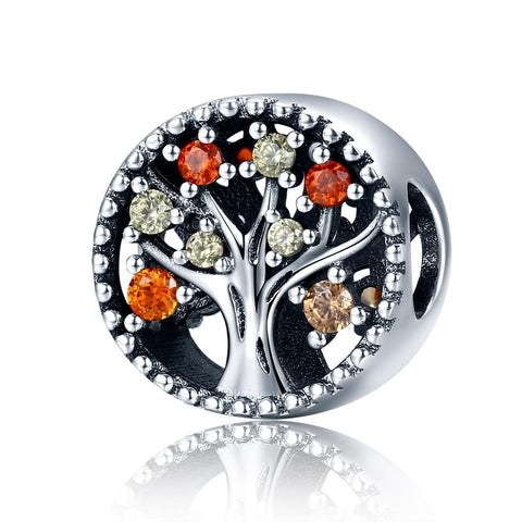 Autumn Tree Of Life Sterling Silver Zircon CZ Bead Charm Bracelet Necklace
