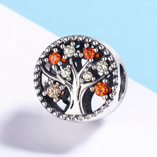 Autumn Tree Of Life Sterling Silver Zircon CZ Bead Charm Bracelet Necklace