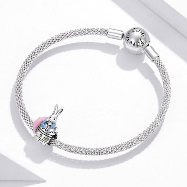 Easter Bunny Enamel Sterling Silver CZ Bead Charm Pendant Bracelet Necklace