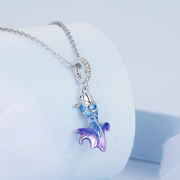 Blue Purple Fish Goldfish Enamel Sterling Silver Bead Charm Bracelet Necklace