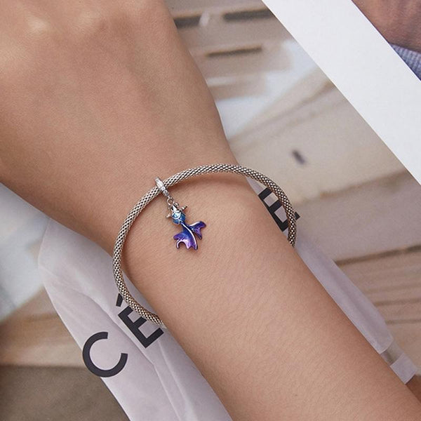 Blue Purple Fish Goldfish Enamel Sterling Silver Bead Charm Bracelet Necklace
