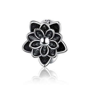 Lotus Flower Sterling Silver Bead Charm Bracelet Necklace Pendant