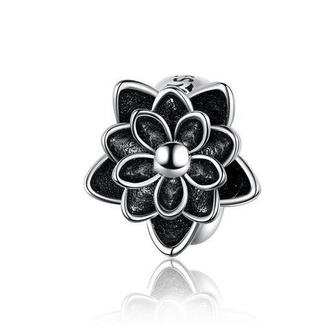 Lotus Flower Sterling Silver Bead Charm Bracelet Necklace Pendant