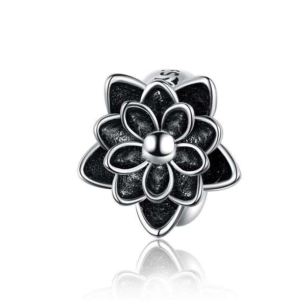 Lotus Flower Sterling Silver Bead Charm Bracelet Necklace Pendant