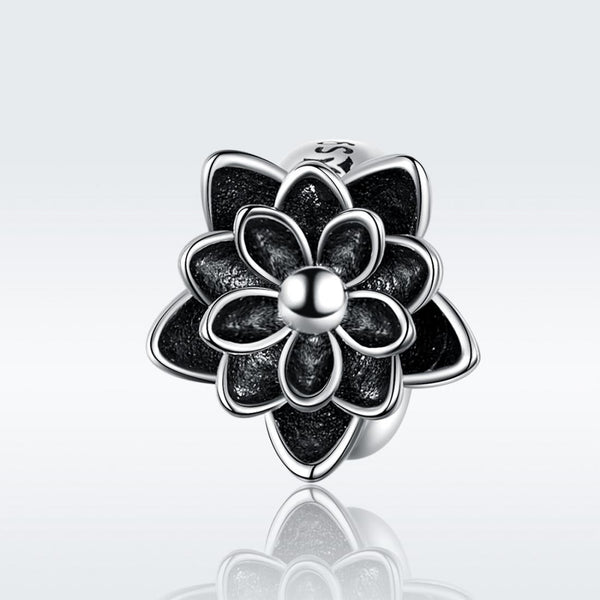 Lotus Flower Sterling Silver Bead Charm Bracelet Necklace Pendant