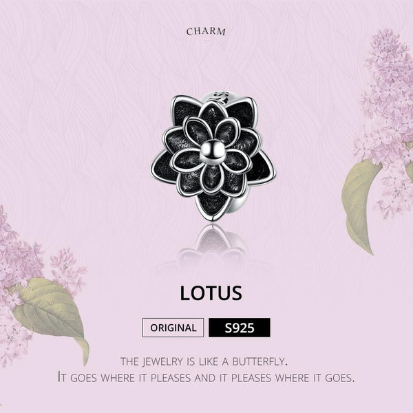 Lotus Flower Sterling Silver Bead Charm Bracelet Necklace Pendant