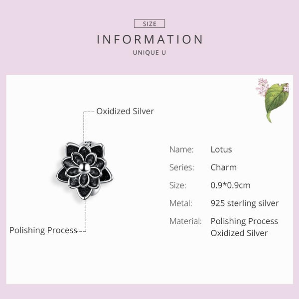 Lotus Flower Sterling Silver Bead Charm Bracelet Necklace Pendant