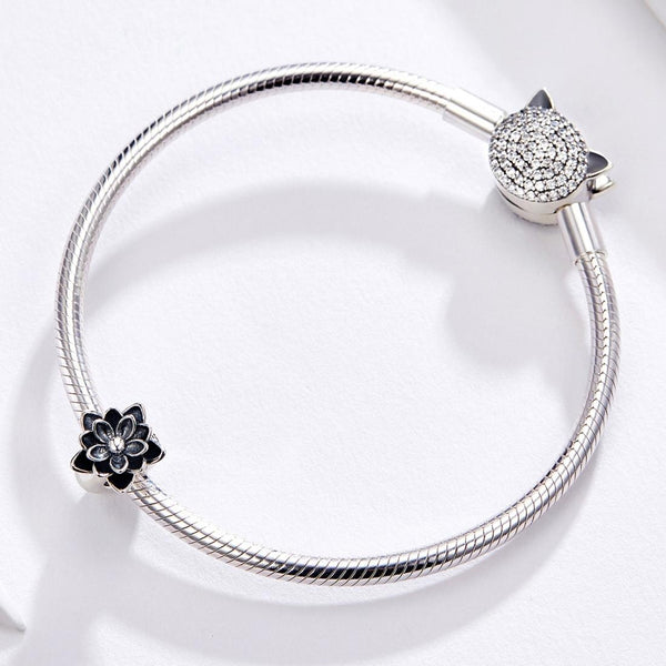 Lotus Flower Sterling Silver Bead Charm Bracelet Necklace Pendant