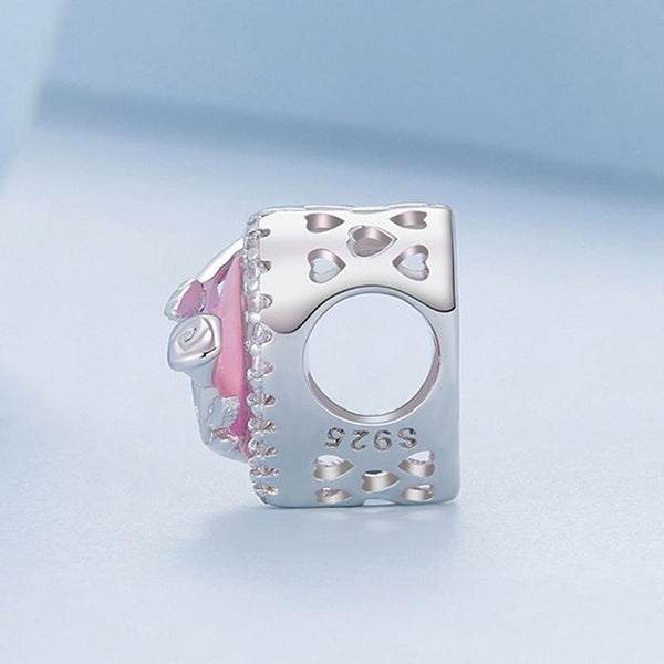 Pink Glass Heart Rose Sterling Silver Zircon CZ Bead Charm Bracelet Necklace