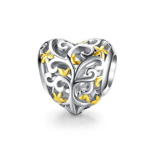 Tree Of Life Heart Sterling Silver Bead Charm Pendant Bracelet Necklace