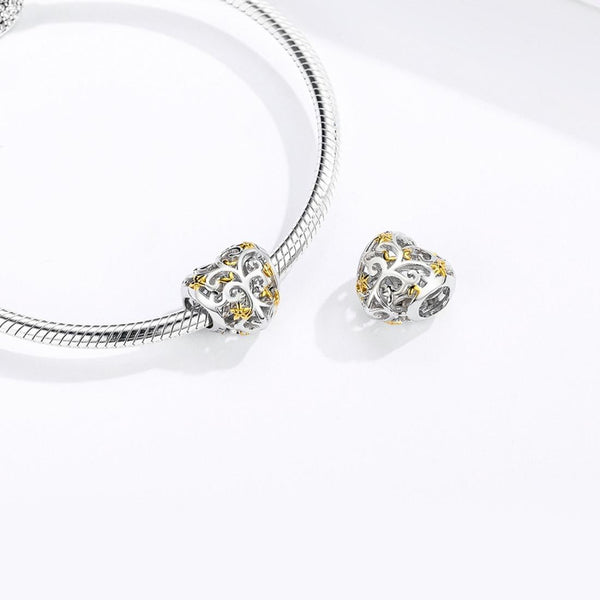Tree Of Life Heart Sterling Silver Bead Charm Pendant Bracelet Necklace