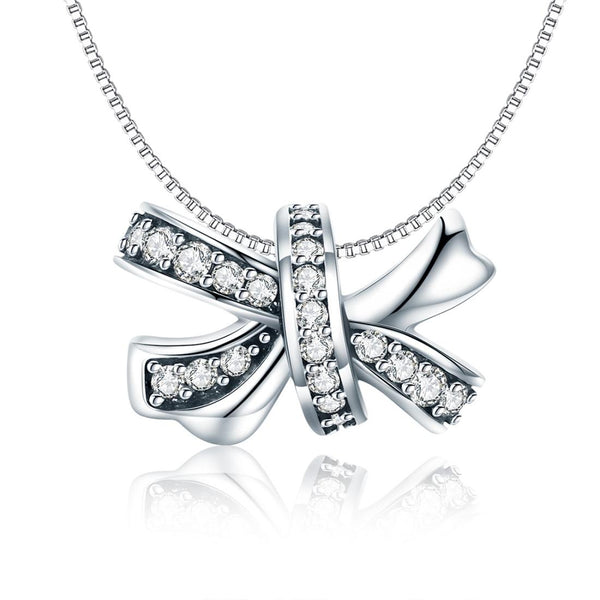Bow Sterling Silver Zircon CZ Bead Charm Pendant Bracelet Necklace