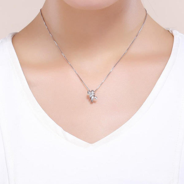 Bow Sterling Silver Zircon CZ Bead Charm Pendant Bracelet Necklace