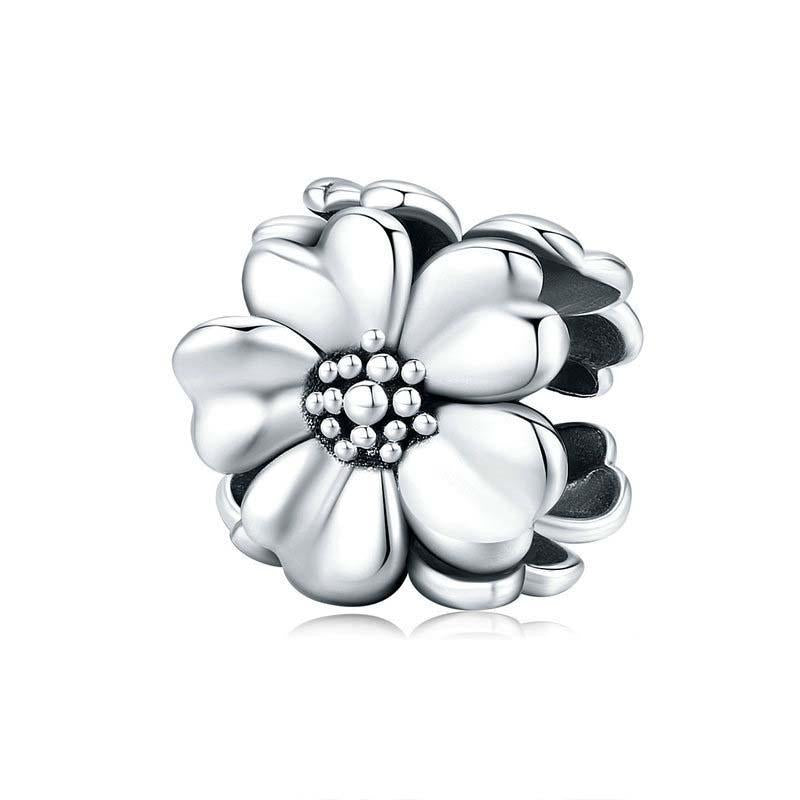 Flower Sterling Silver Bead Charm Bracelet Necklace Pendant